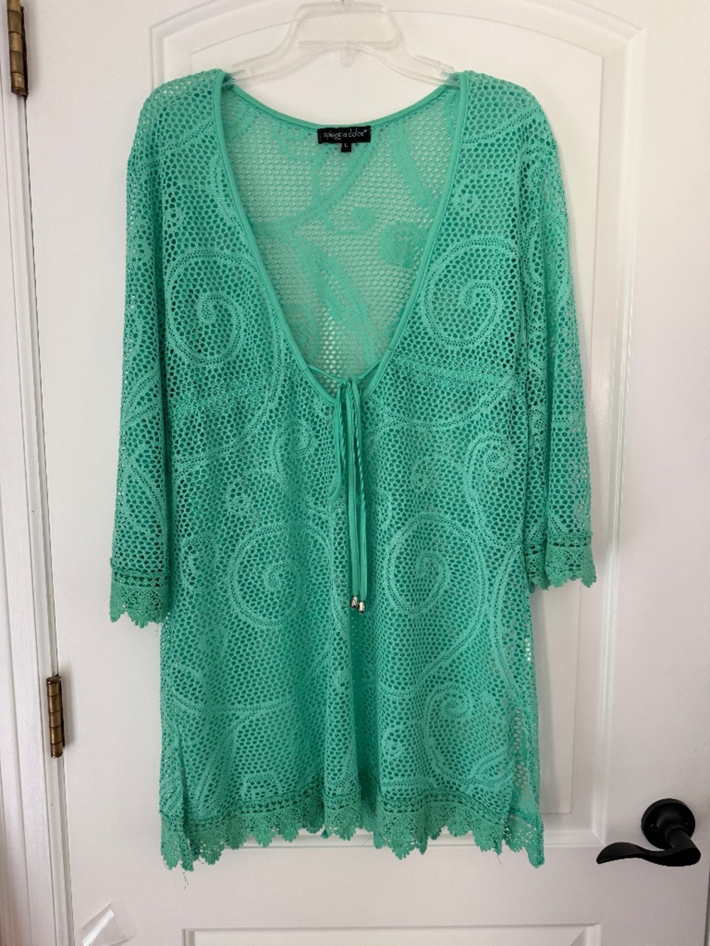 Spiaggia dolce swim lite green crochet coverup L